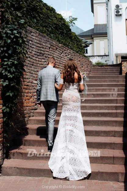 Ivory Lace Beach Wedding Dresses Sweetheart Boho Wedding Dresses