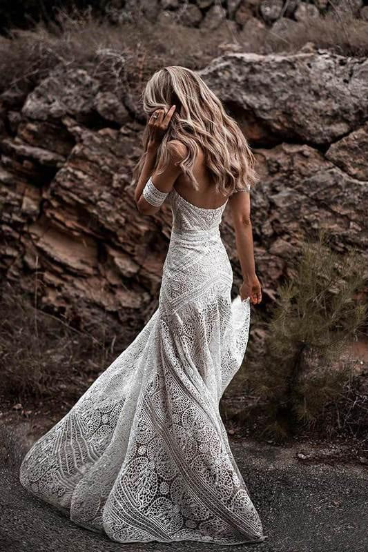 Ivory Lace Beach Wedding Dresses Sweetheart Boho Wedding Dresses
