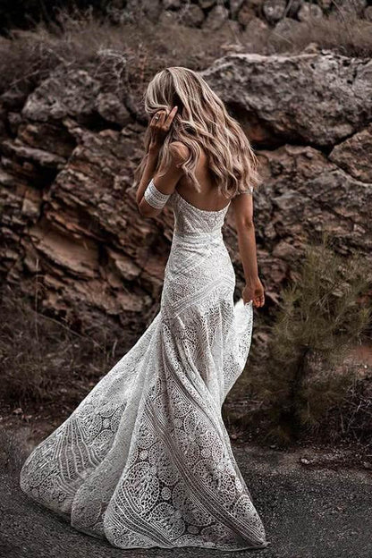 Ivory Lace Beach Wedding Dresses Sweetheart Boho Wedding Dresses