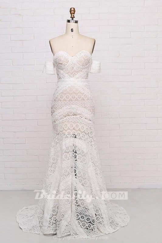 Ivory Lace Beach Wedding Dresses Sweetheart Boho Wedding Dresses
