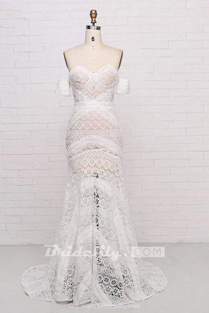 Ivory Lace Beach Wedding Dresses Sweetheart Boho Wedding Dresses
