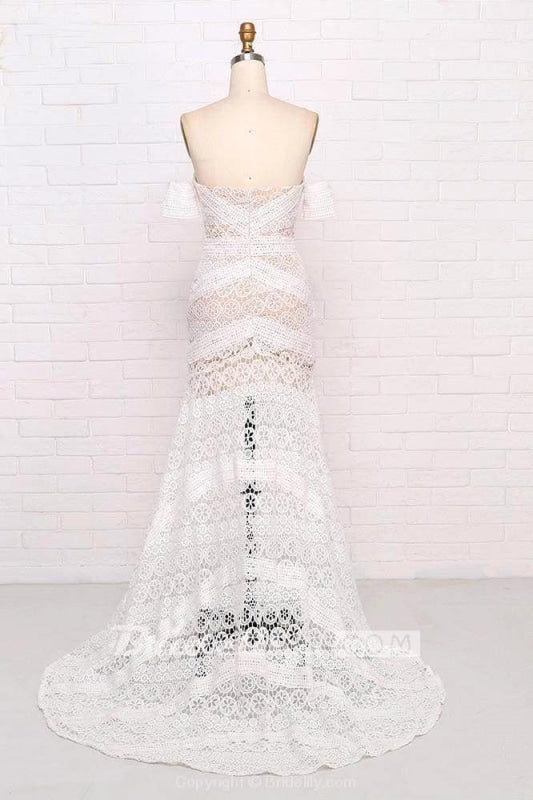 Ivory Lace Beach Wedding Dresses Sweetheart Boho Wedding Dresses