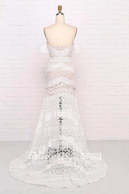Ivory Lace Beach Wedding Dresses Sweetheart Boho Wedding Dresses