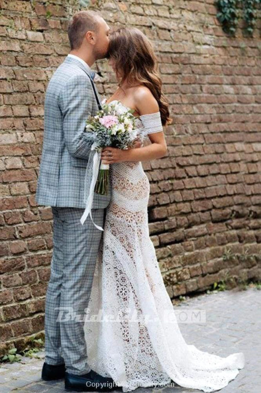 Ivory Lace Beach Wedding Dresses Sweetheart Boho Wedding Dresses