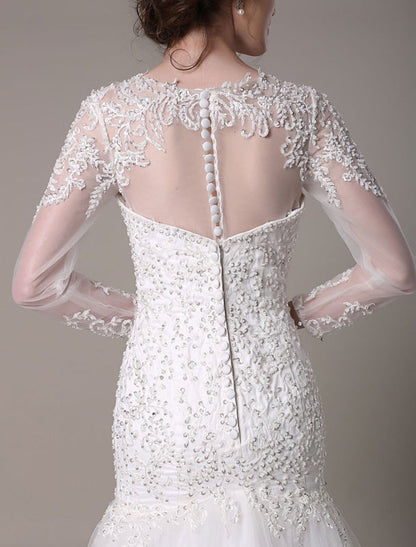Sequined Wedding Dress Detachable Lace Applique Mermaid Court Train Bridal Dress