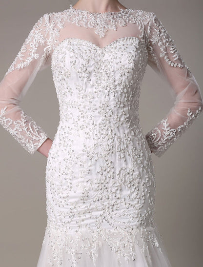 Sequined Wedding Dress Detachable Lace Applique Mermaid Court Train Bridal Dress