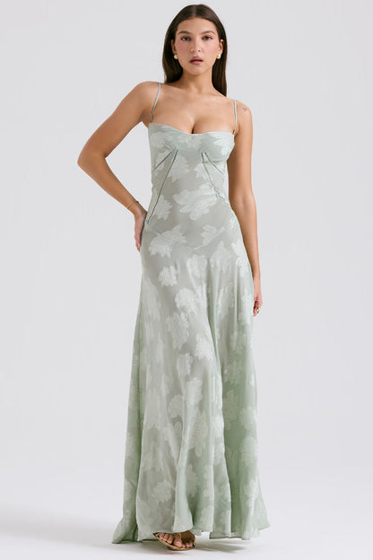 Vintage Floral Jacquard Spaghetti Strap Design Prom Dress Evening Dress HZ1024