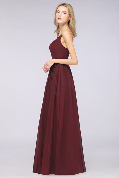Sexy Deep V-Neck Burgundy Chiffon Bridesmaid Dress with Slit