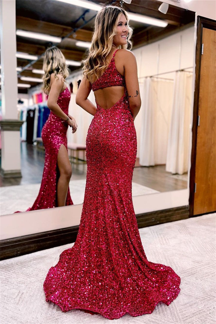 Sexy Sequin Mermaid Evening Dress - Pink & Blue for Online Parties