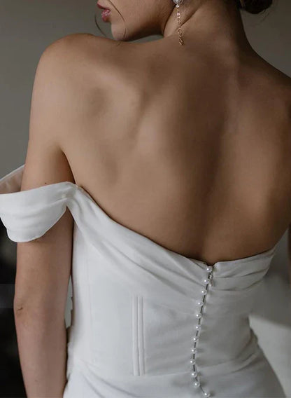 Aimishang Elegant Sheath One-Shoulder Sleeveless Satin Wedding Dresses with Slit
