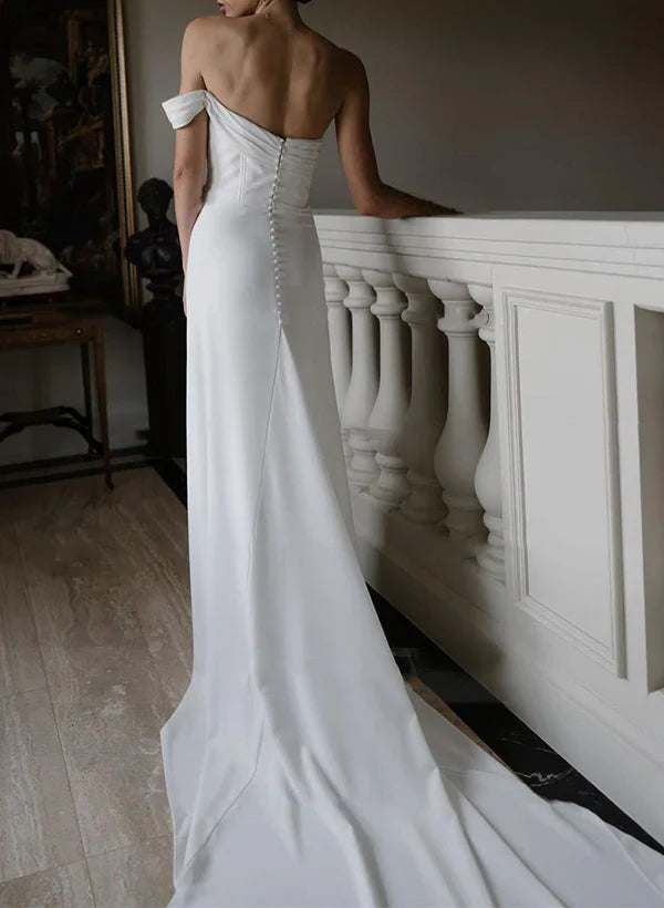 Tailored one shoulder sleeveless slit satin wedding dress
