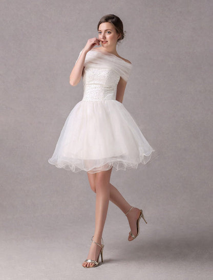 Short Ivory strapless A-Line Beading Wedding Dress For Bride
