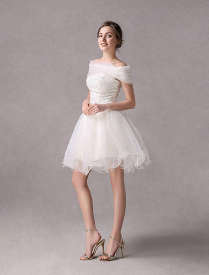 Short Ivory strapless A-Line Beading Wedding Dress For Bride