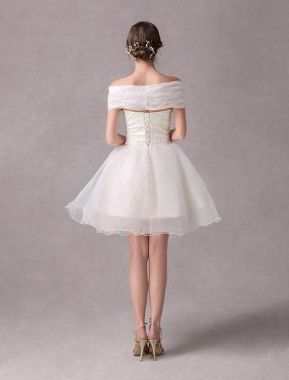 Short Ivory strapless A-Line Beading Wedding Dress For Bride