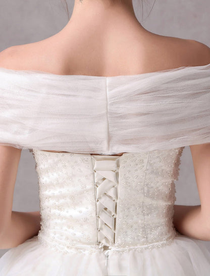 Short Ivory strapless A-Line Beading Wedding Dress For Bride
