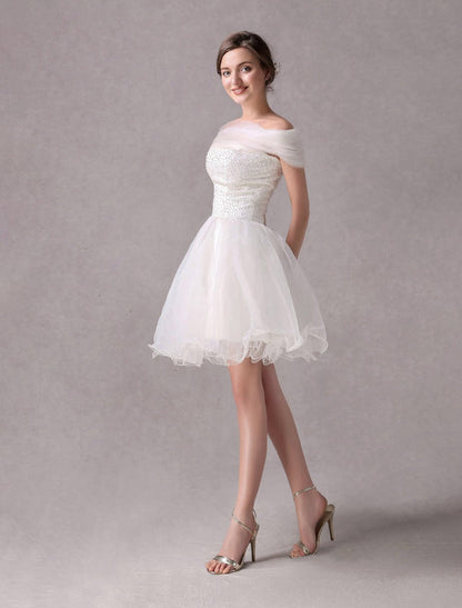 Short Ivory strapless A-Line Beading Wedding Dress For Bride