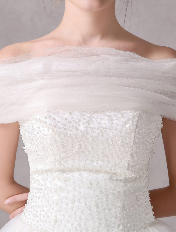 Short Ivory strapless A-Line Beading Wedding Dress For Bride