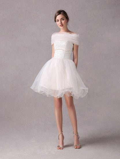 Short Ivory strapless A-Line Beading Wedding Dress For Bride