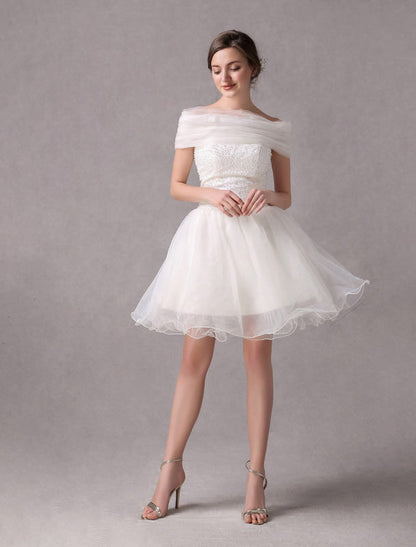 Short Ivory strapless A-Line Beading Wedding Dress For Bride