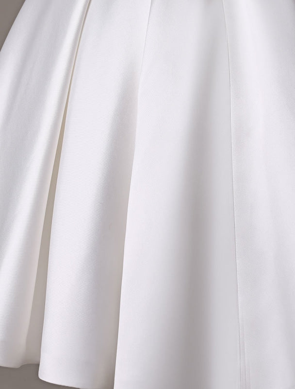 Short Ivory Wedding Dresses Satin Knee Length Bow Sash Retro Bridal Dress