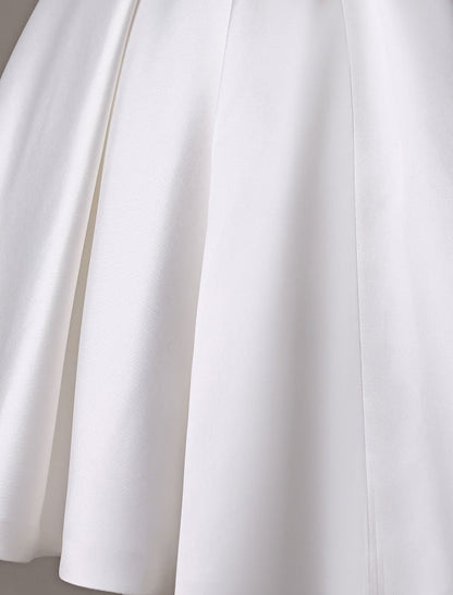 Short Ivory Wedding Dresses Satin Knee Length Bow Sash Retro Bridal Dress