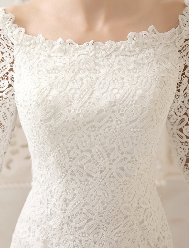 Short Simple Wedding Dresses Lace Long Sleeve Knee Length Bridal Reception Dress