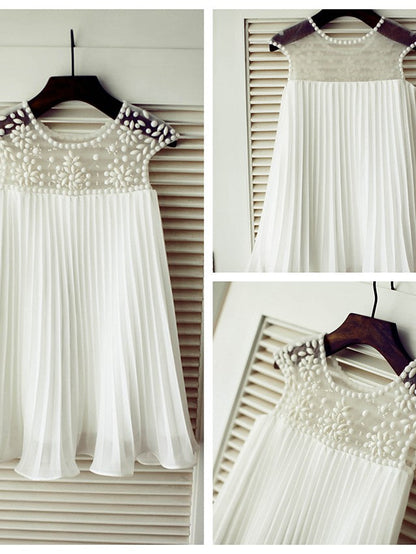 Short Sleeve A-Line Flower Girl Dress with Beading and Draping