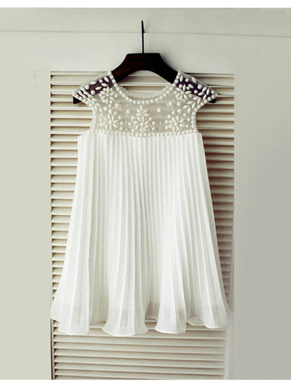 Short Sleeve A-Line Flower Girl Dress with Beading and Draping