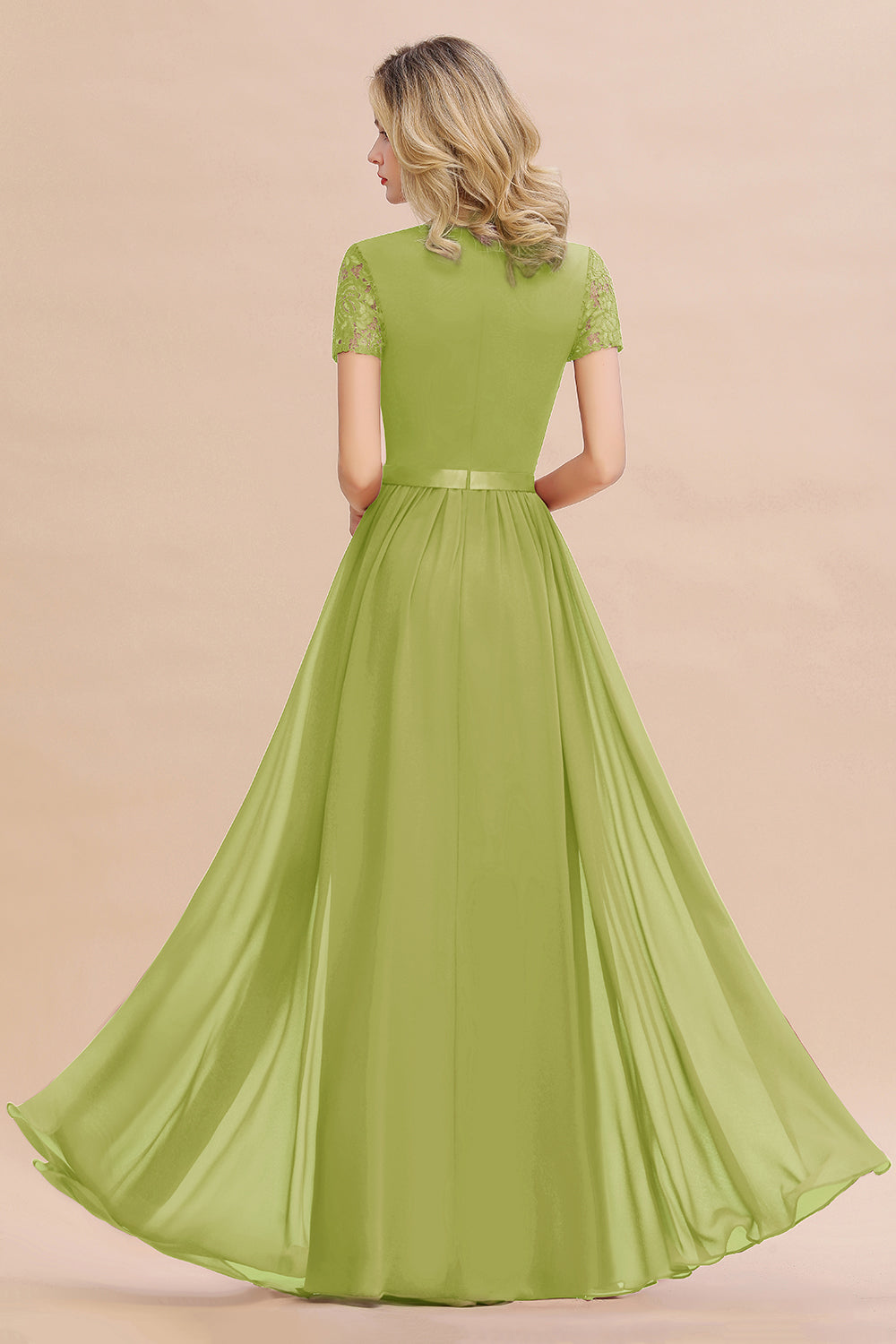 Modest Burgundy Chiffon Bridesmaid Dress Short Sleeves Lace Aline Evening Dress with Sash