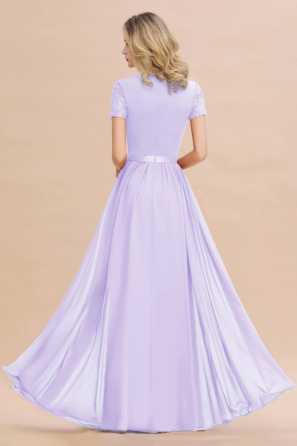 Modest Burgundy Chiffon Bridesmaid Dress Short Sleeves Lace Aline Evening Dress with Sash
