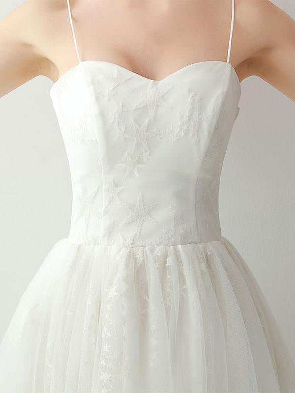 Short Wedding Dresd A Line Sweetheart Sleeveless Tea Length Tulle Bridal Dresses