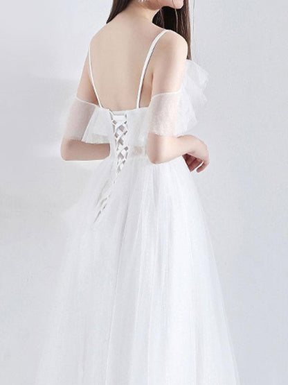 Short Wedding Dress A Line V Neck Short Sleeves Tea Length Bridal Dresses