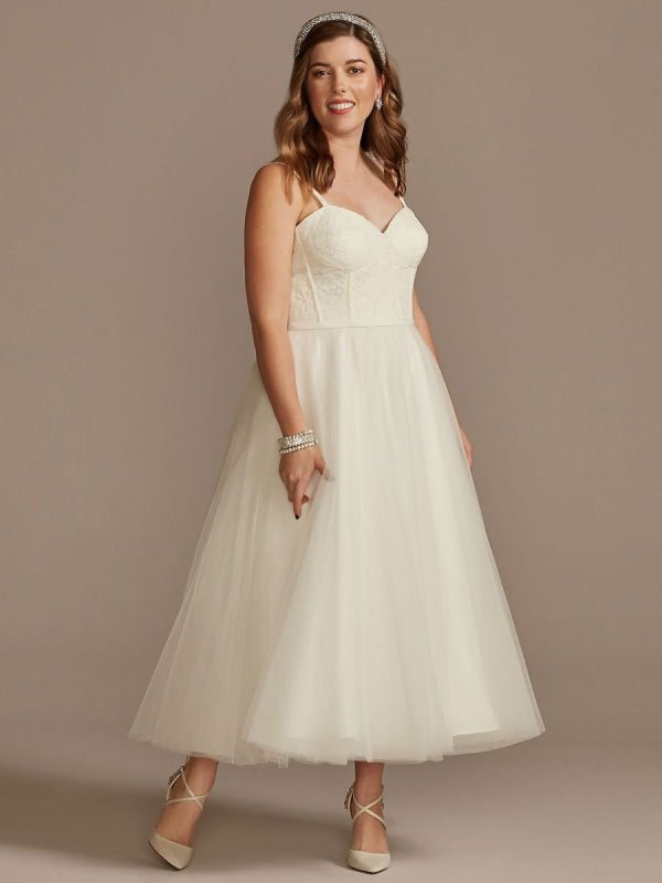 Short Wedding Dress White Sleeveless Tea-Length Sweetheart Sleeveless A-Line Tulle Bridal Dresses