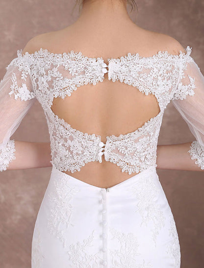 Short Wedding Dresses Sheath Lace Bridal Dress Ivory Off The Shoulder Half Sleeve Illusion Knee Length Column Wedding Reception Dress
