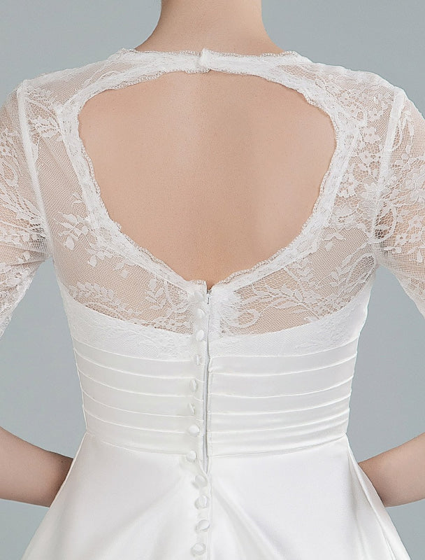Short Wedding Dresses V Neck 3/4 Sleeves A Line Tea Length Bridal Dresses