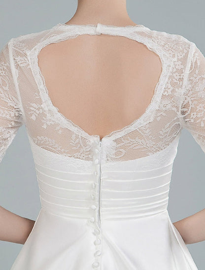 Short Wedding Dresses V Neck 3/4 Sleeves A Line Tea Length Bridal Dresses