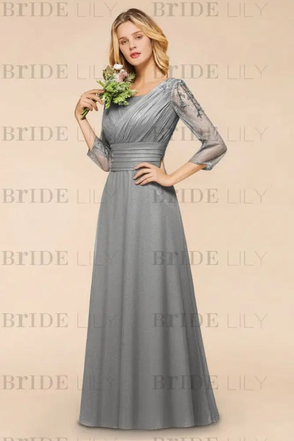 Long Sleeves Aline Bridesmaid Dress Ruffle Chiffon Beadings Wedding Guest Dress