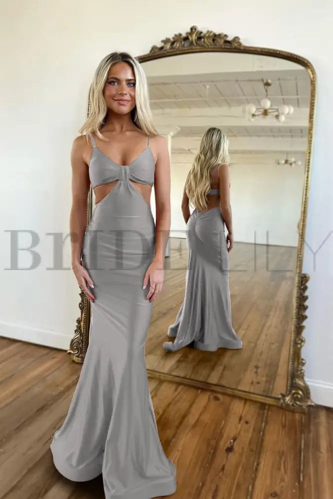Simple Red Spaghetti Strap Long Mermaid Prom Dress with Taping Detail