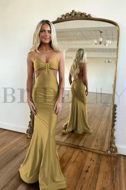 Simple Red Spaghetti Strap Long Mermaid Prom Dress with Taping Detail