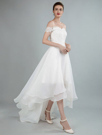 Simple Wedding Dress A Line Off The Shoulder Sleeveless Lace Bridal Dresses With Train Exclusive