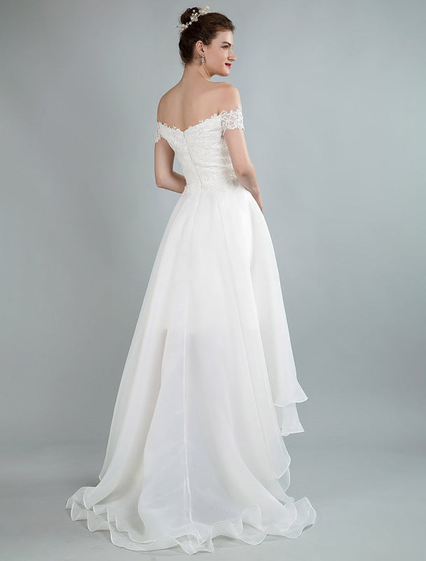 Simple Wedding Dress A Line Off The Shoulder Sleeveless Lace Bridal Dresses With Train Exclusive