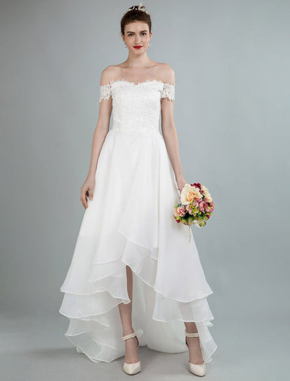 Simple Wedding Dress A Line Off The Shoulder Sleeveless Lace Bridal Dresses With Train Exclusive