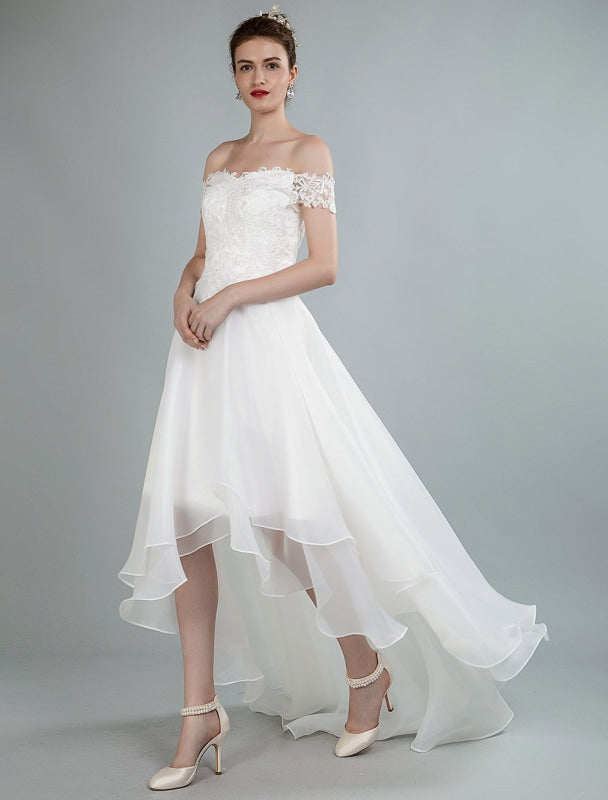 Simple Wedding Dress A Line Off The Shoulder Sleeveless Lace Bridal Dresses With Train Exclusive
