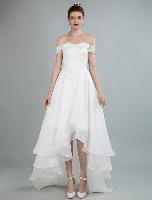 Simple Wedding Dress A Line Off The Shoulder Sleeveless Lace Bridal Dresses With Train Exclusive