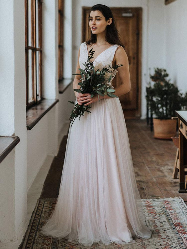 Simple Wedding Dress Backless Bridal Gowns Chiffon V-Neck A-Line Bridal Dresses