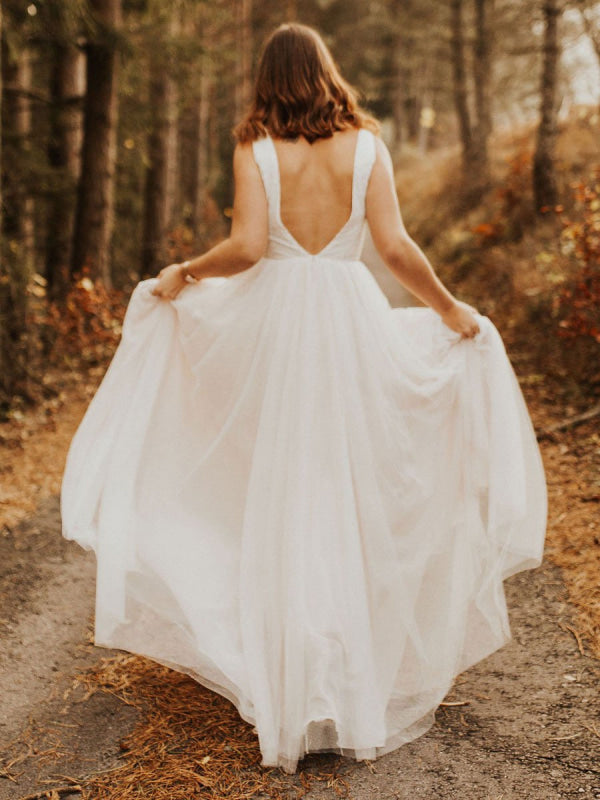 Simple Wedding Dress Backless Bridal Gowns Chiffon V-Neck A-Line Bridal Dresses