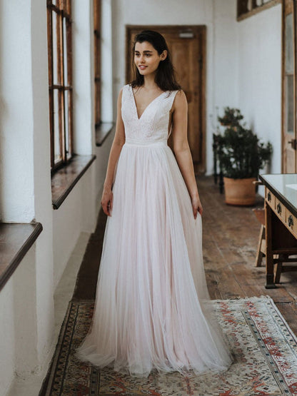 Simple Wedding Dress Backless Bridal Gowns Chiffon V-Neck A-Line Bridal Dresses