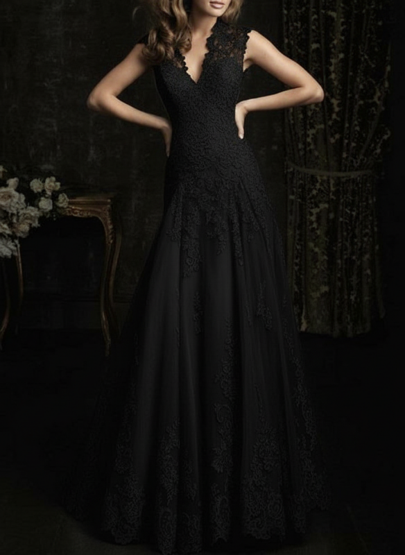 Simple Wedding Dress Lace V Neck Sleeveless Floor Length Backless Tulle Bridal Gowns With Train