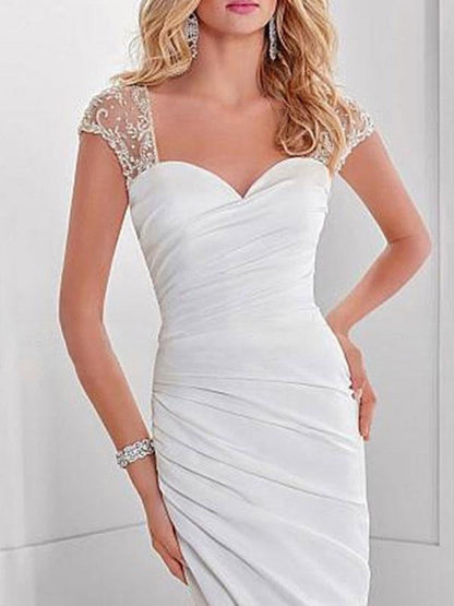 Simple Wedding Dress Spandex Sweetheart Short Sleeves Beaded Mermaid Bridal Dresses