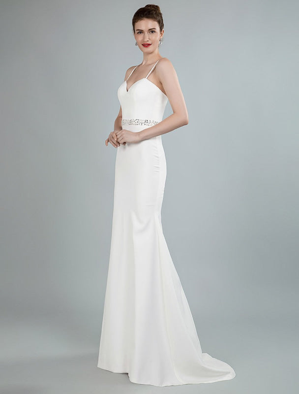 Simple Wedding Dress Sheath Sweetheart Long Sleeves Beaded Bridal Dresses